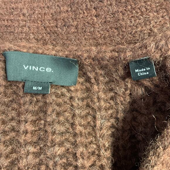 VINCE Size M Brown Rib Knit Alpaca Blend Two Pockets Cardigan - Picture 4 of 6